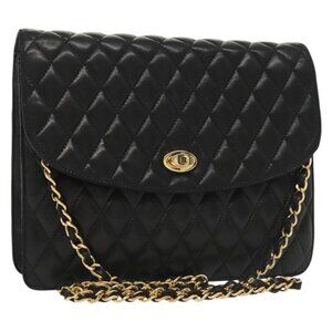 Authentic BALLY Chain Shoulder Bag Leather Black Gold